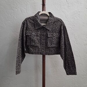 J191. Leopard Print Cropped Denim Jacket